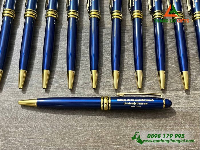 Bút Ký Kim Loại Xoay Màu Xanh Khoen Vàng - Khắc Tên Đại Hội Công Đoàn Phường Xóm Chiếu