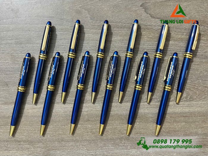 Bút Ký Kim Loại Xoay Màu Xanh Khoen Vàng - Khắc Tên Đại Hội Công Đoàn Phường Xóm Chiếu