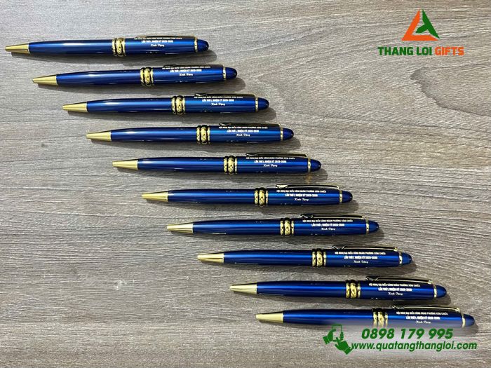 Bút Ký Kim Loại Xoay Màu Xanh Khoen Vàng - Khắc Tên Đại Hội Công Đoàn Phường Xóm Chiếu