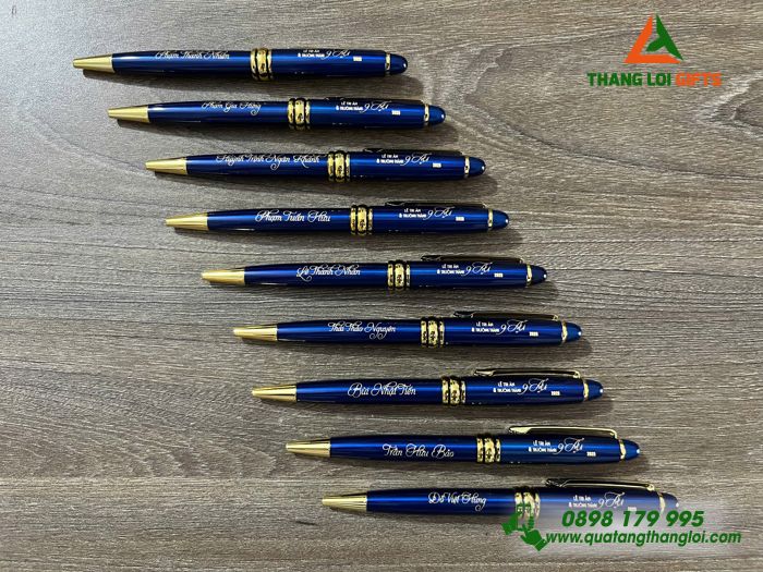 Bút Ký Kim Loại Xoay Màu Xanh Khoen Vàng - Khắc Tên Thầy Cô Làm Quà Tri Ân