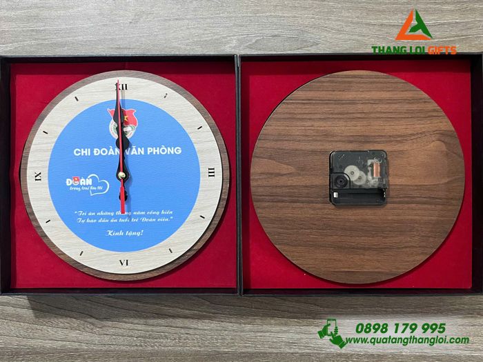 Đồng Hồ Gỗ Tròn Để Bàn - In Khắc Logo Đoàn Thanh Niên Cộng Sản Hồ Chí Minh