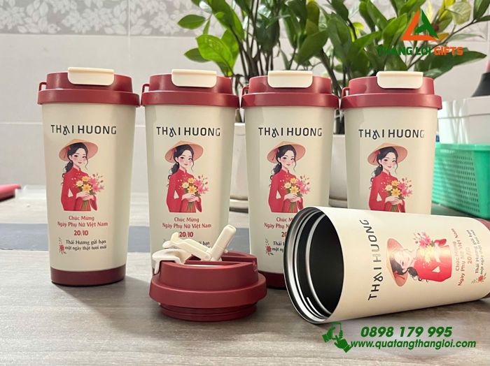 Ly Giữ Nhiệt 530ml Màu Đỏ - In Logo Doanh Nghiệp Thái Hương Làm Quà Nhân Ngày 20/10