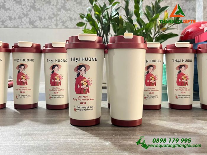 Ly Giữ Nhiệt 530ml Màu Đỏ - In Logo Doanh Nghiệp Thái Hương Làm Quà Nhân Ngày 20/10
