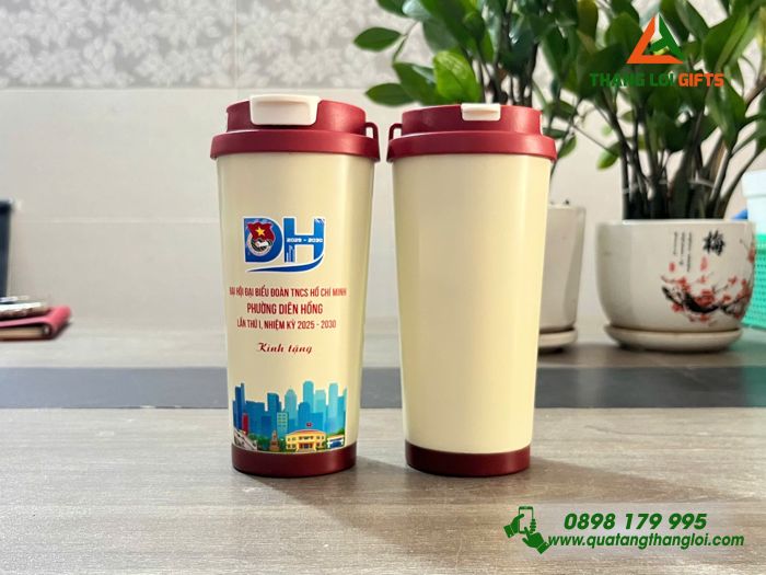 Ly Giữ Nhiệt 530ml Màu Đỏ - In Logo Đại Hội Đoàn TNCS Hồ Chí Minh Phường Diên Hồng