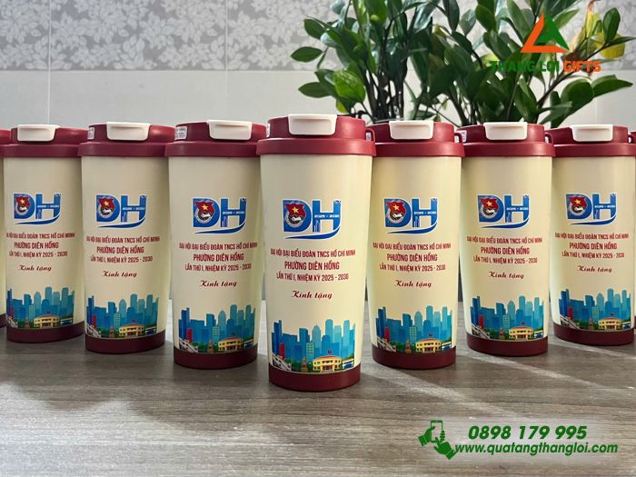 Ly Giữ Nhiệt 530ml Màu Đỏ - In Logo Đại Hội Đoàn TNCS Hồ Chí Minh Phường Diên Hồng
