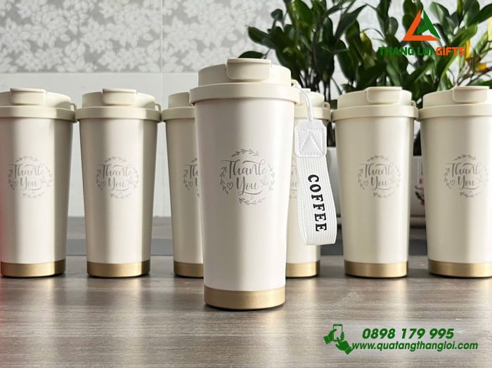 Ly Giữ Nhiệt 530ml Màu Trắng Kem - Khắc Logo Tri Ân Và Cảm Ơn Khách Hàng