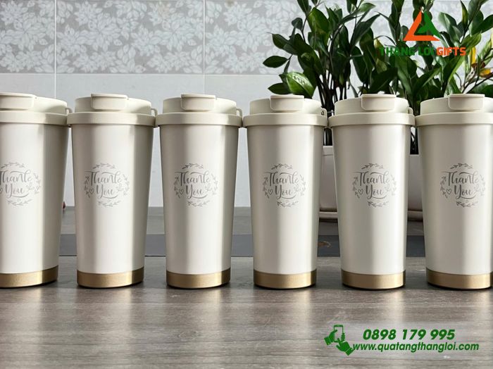 Ly Giữ Nhiệt 530ml Màu Trắng Kem - Khắc Logo Tri Ân Và Cảm Ơn Khách Hàng