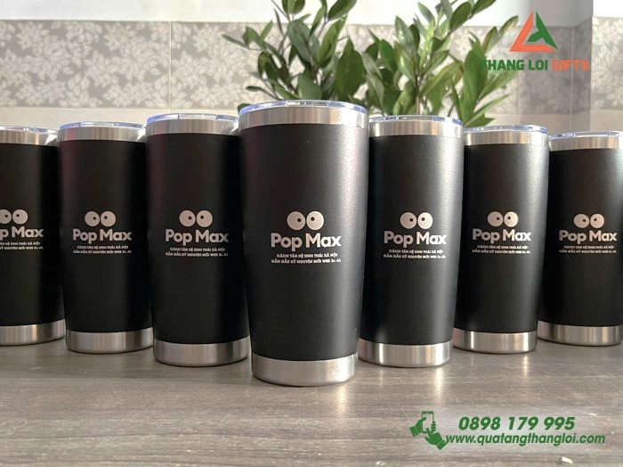 Ly Giữ Nhiệt Màu Đen 600ml - Khắc Logo Pop Max
