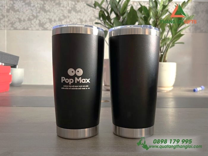 Ly Giữ Nhiệt Màu Đen 600ml - Khắc Logo Pop Max