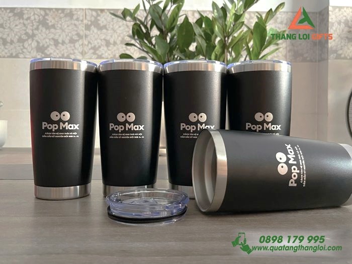 Ly Giữ Nhiệt Màu Đen 600ml - Khắc Logo Pop Max