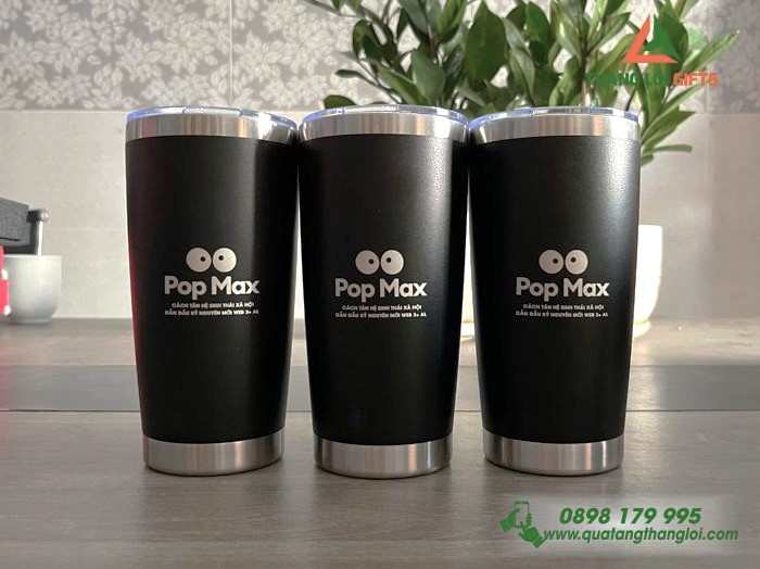 Ly Giữ Nhiệt Màu Đen 600ml - Khắc Logo Pop Max
