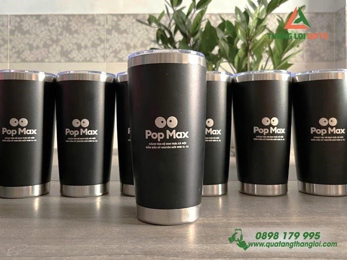 Ly Giữ Nhiệt Màu Đen 600ml - Khắc Logo Pop Max