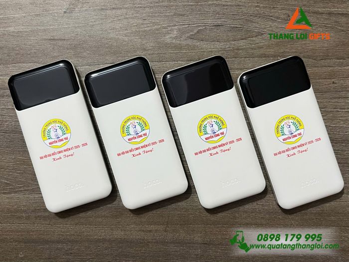 Pin Sạc Dự Phòng Hoco Màu Trắng 10.000mAh - In Logo Trường THPT Nguyễn Công Trứ