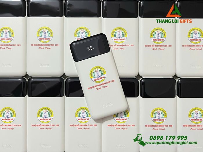 Pin Sạc Dự Phòng Hoco Màu Trắng 10.000mAh - In Logo Trường THPT Nguyễn Công Trứ