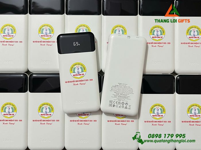 Pin Sạc Dự Phòng Hoco Màu Trắng 10.000mAh - In Logo Trường THPT Nguyễn Công Trứ