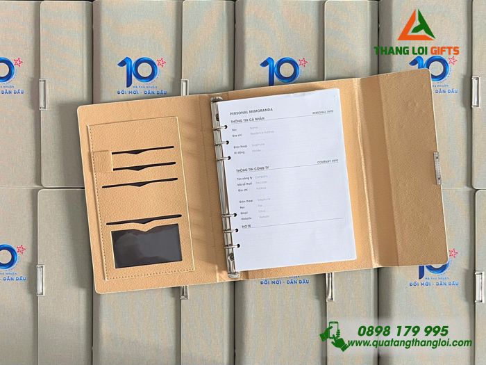 Sổ Tay Bìa Còng Gập 3 Màu Trắng Kem - In Logo Kỷ Niệm 10 Năm Ngân Hàng MB Bank