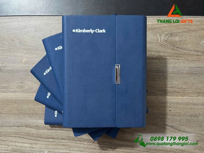 Sổ Tay Bìa Còng Gập 3 Màu Xanh - In Logo Doanh Nghiệp Kimberly Clark