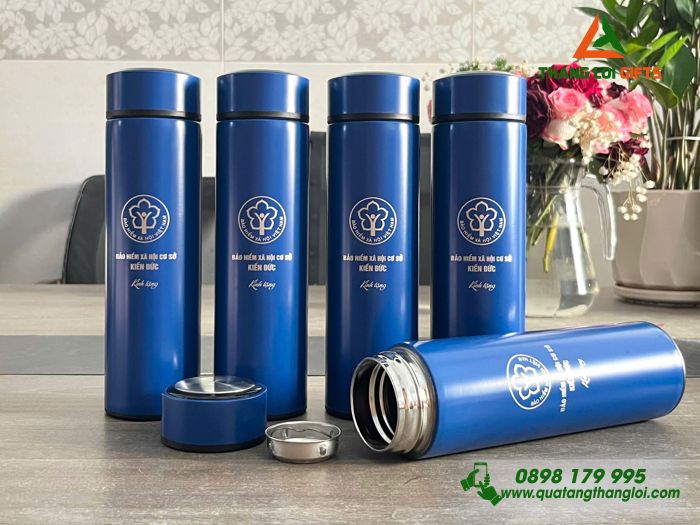 Bình Giữ Nhiệt Màu Xanh 500ml - Khắc Logo Bảo Hiểm Xã Hội Việt Nam