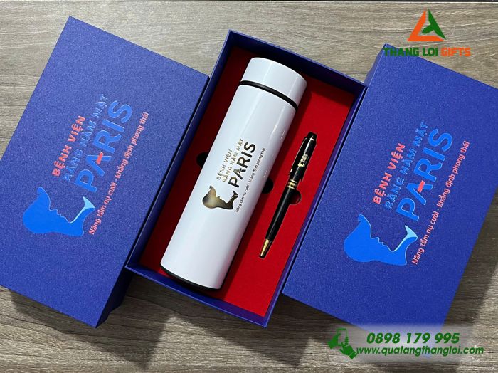 Bộ Quà Tặng (Bình & Bút) - In Khắc Logo Bệnh Viện Răng Hàm Mặt Paris 