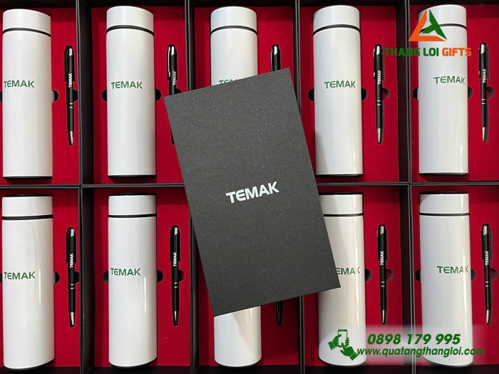 Bộ Quà Tặng (Bình Giữ Nhiệt & Bút Bi) - In Khắc Logo Doanh Nghiệp TEMAK
