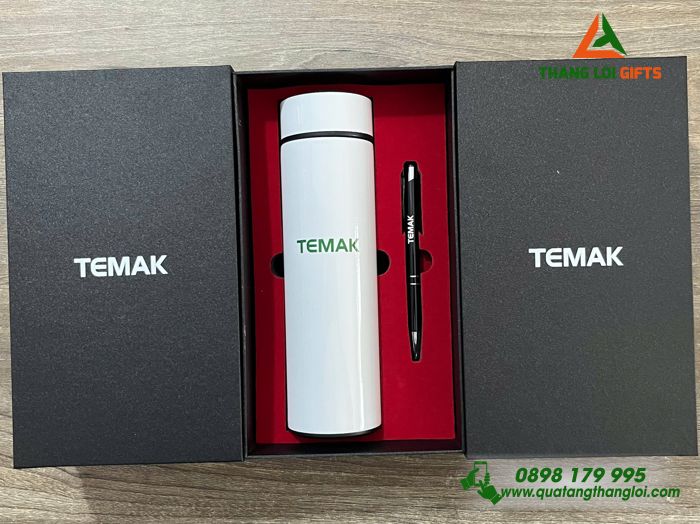 Bộ Quà Tặng (Bình Giữ Nhiệt & Bút Bi) - In Khắc Logo Doanh Nghiệp TEMAK