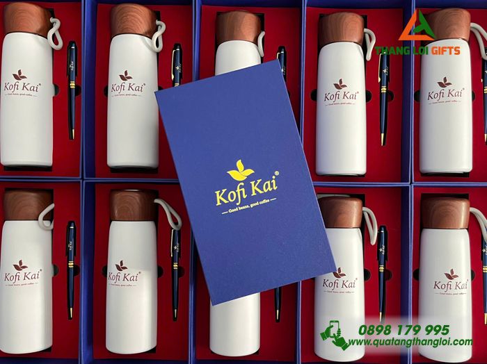 Combo Quà Tặng (Bình & Bút) - In Khắc Logo Cửa Hàng Kofi Kai