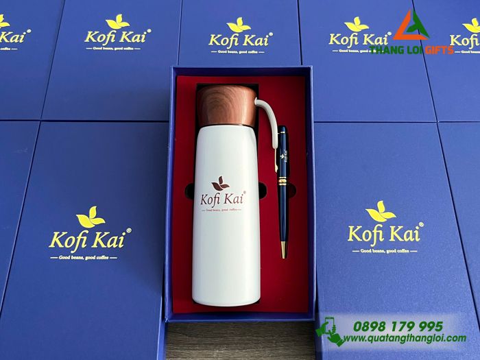 Combo Quà Tặng (Bình & Bút) - In Khắc Logo Cửa Hàng Kofi Kai