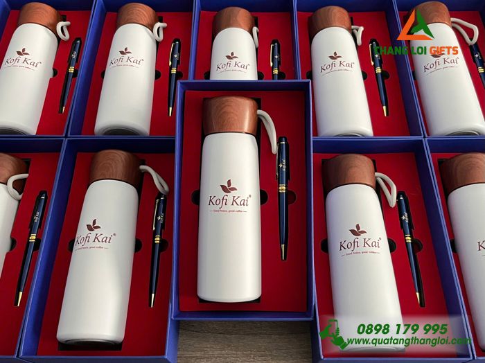 Combo Quà Tặng (Bình & Bút) - In Khắc Logo Cửa Hàng Kofi Kai