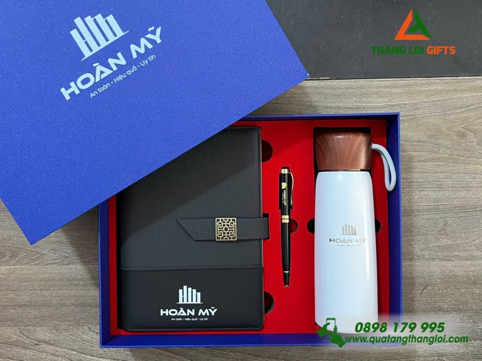 Giftset Bộ Quà Tặng (Sổ+ Bình+ Bút) - In Khắc Logo Doanh Nghiệp Hoàn Mỹ