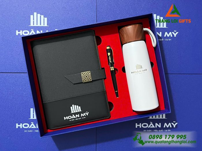 Giftset Bộ Quà Tặng (Sổ+ Bình+ Bút) - In Khắc Logo Doanh Nghiệp Hoàn Mỹ