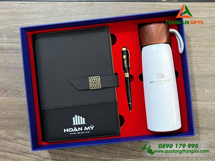 Giftset Bộ Quà Tặng (Sổ+ Bình+ Bút) - In Khắc Logo Doanh Nghiệp Hoàn Mỹ