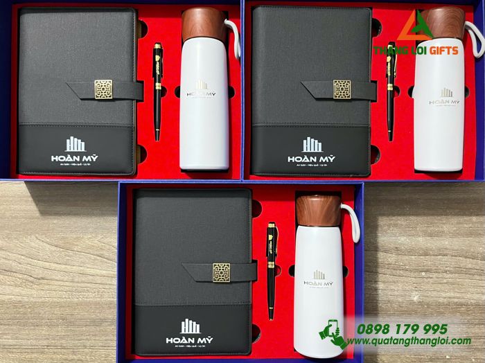 Giftset Bộ Quà Tặng (Sổ+ Bình+ Bút) - In Khắc Logo Doanh Nghiệp Hoàn Mỹ