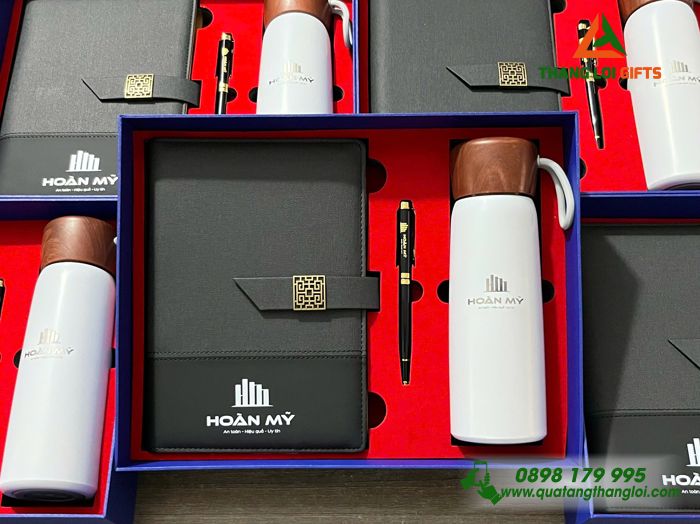 Giftset Bộ Quà Tặng (Sổ+ Bình+ Bút) - In Khắc Logo Doanh Nghiệp Hoàn Mỹ