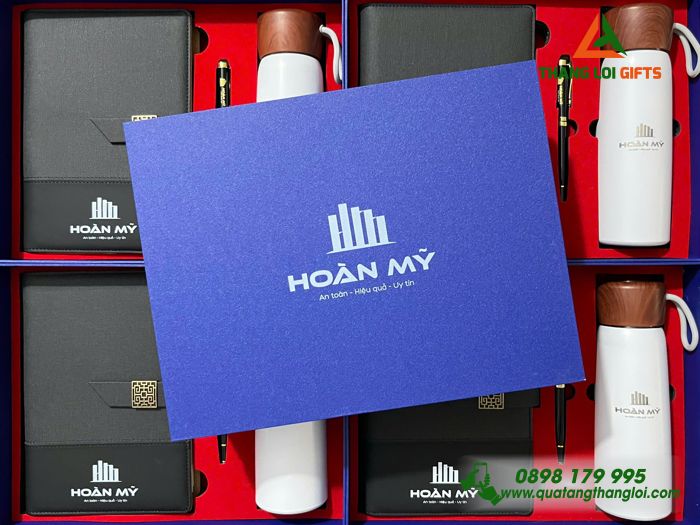Giftset Bộ Quà Tặng (Sổ+ Bình+ Bút) - In Khắc Logo Doanh Nghiệp Hoàn Mỹ
