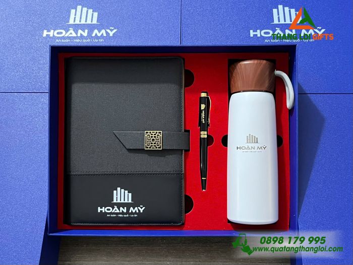 Giftset Bộ Quà Tặng (Sổ+ Bình+ Bút) - In Khắc Logo Doanh Nghiệp Hoàn Mỹ