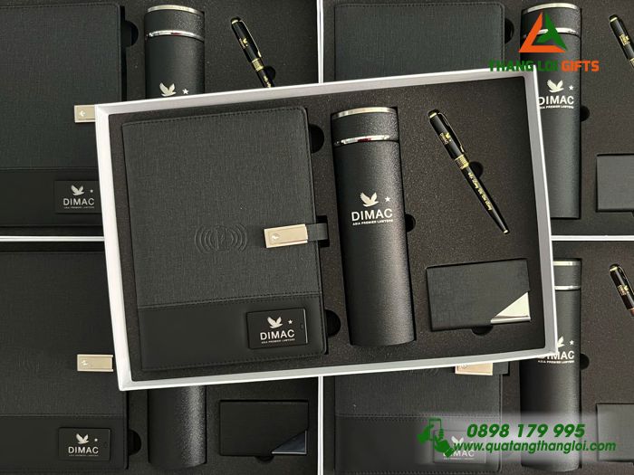 Giftset VIP (Sổ Đa Năng+ Bình+ Bút+ Hộp Namecard) Màu Đen - In Khắc Logo Công Ty Luật DIMAC