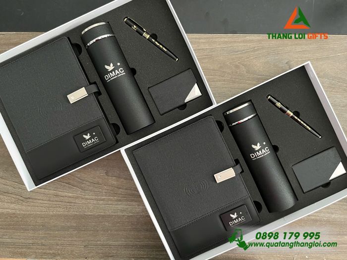 Giftset VIP (Sổ Đa Năng+ Bình+ Bút+ Hộp Namecard) Màu Đen - In Khắc Logo Công Ty Luật DIMAC
