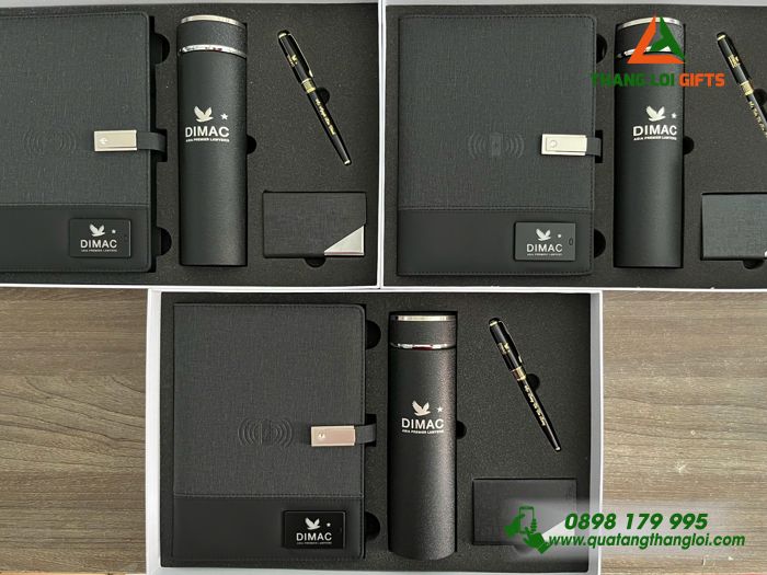 Giftset VIP (Sổ Đa Năng+ Bình+ Bút+ Hộp Namecard) Màu Đen - In Khắc Logo Công Ty Luật DIMAC