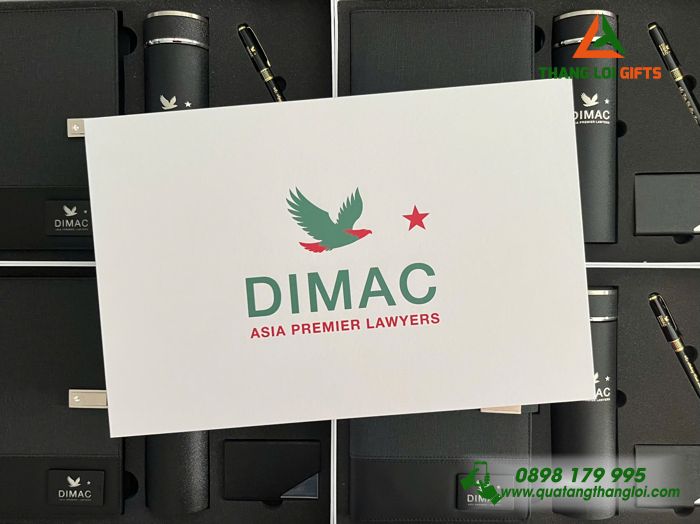 Giftset VIP (Sổ Đa Năng+ Bình+ Bút+ Hộp Namecard) Màu Đen - In Khắc Logo Công Ty Luật DIMAC