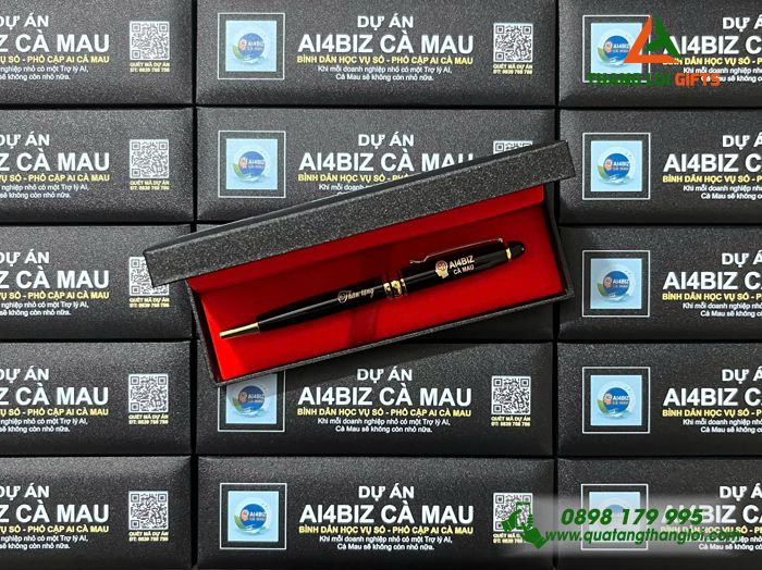 Bộ Bút Ký Kim Loại Xoay - In Khắc Logo Doanh Nghiệp AI4BIZ Cà Mau