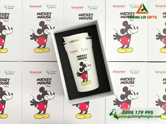 Bộ Ly Giữ Nhiệt 510ml Màu Trắng - In Khắc Nha Khoa Santé Hình Mickey Mouse
