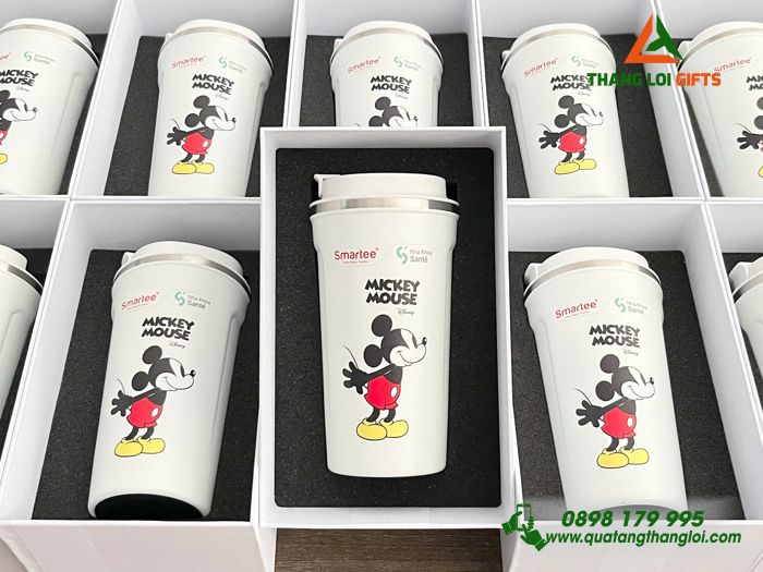 Bộ Ly Giữ Nhiệt 510ml Màu Trắng - In Khắc Nha Khoa Santé Hình Mickey Mouse