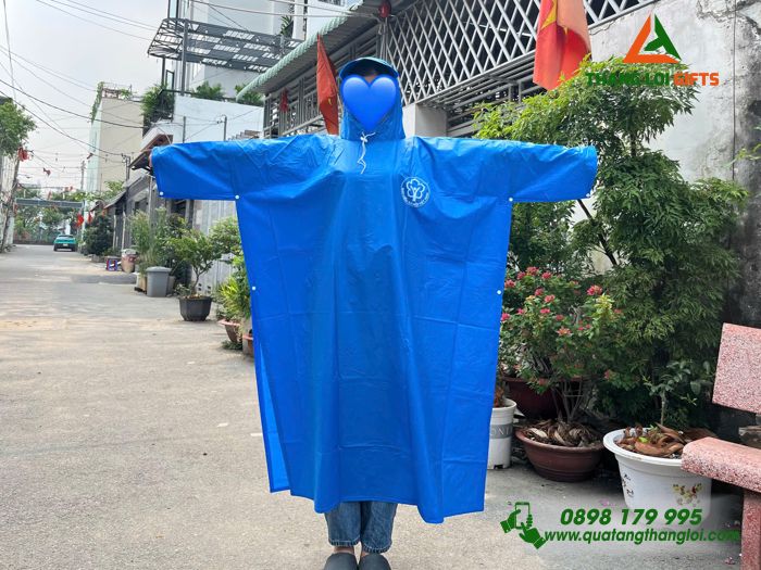Áo Mưa Vải Rạng Đông Màu Xanh - In Logo Bảo Hiểm Xã Hội Việt Nam