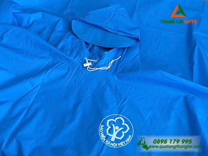 Áo Mưa Vải Rạng Đông Màu Xanh - In Logo Bảo Hiểm Xã Hội Việt Nam
