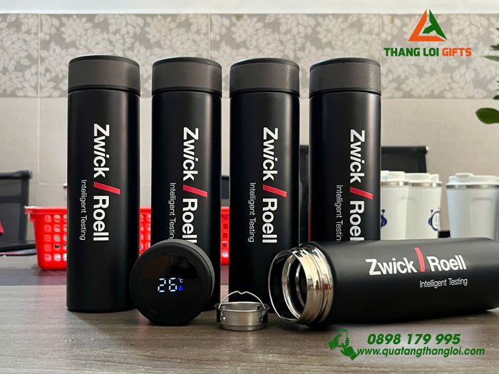 Bình Giữ Nhiệt Màu Đen Hiện Thị Đèn Led - In Logo Doanh Nghiệp Zwick Roell Group