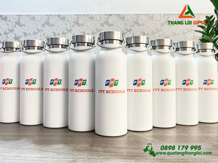 Bình Giữ Nhiệt Màu Trắng 500ml - In Logo Trường FPT