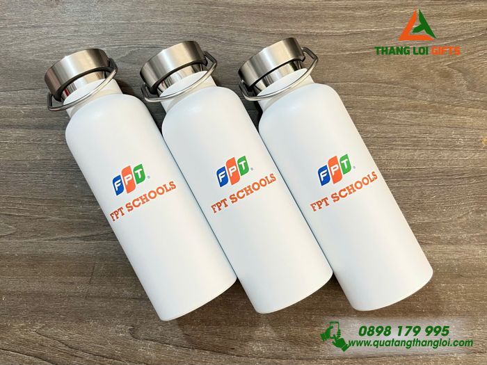 Bình Giữ Nhiệt Màu Trắng 500ml - In Logo Trường FPT