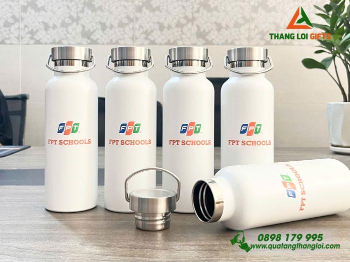 Bình Giữ Nhiệt Màu Trắng 500ml - In Logo Trường FPT
