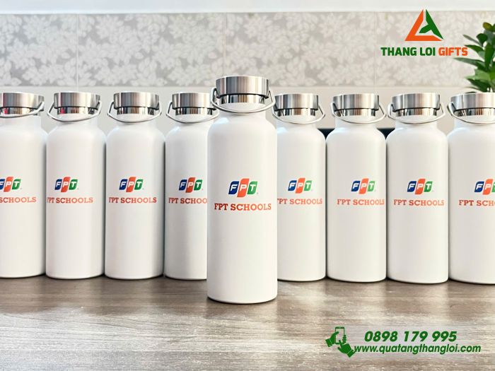 Bình Giữ Nhiệt Màu Trắng 500ml - In Logo Trường FPT