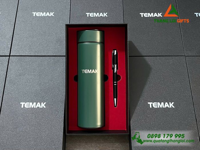 Combo Quà Tặng (Bình Giữ Nhiệt & Bút Bi) - In Khắc Logo Doanh Nghiệp TEMAK